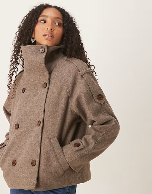 Veloura | Short Coat with High Collar & Double Buttons