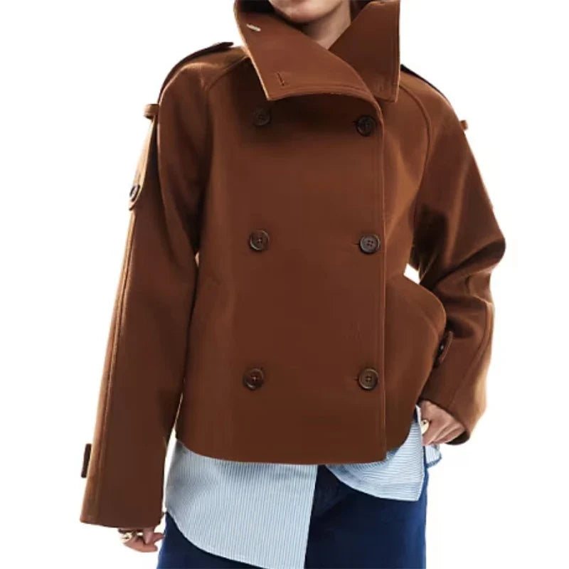 Veloura | Short Coat with High Collar & Double Buttons