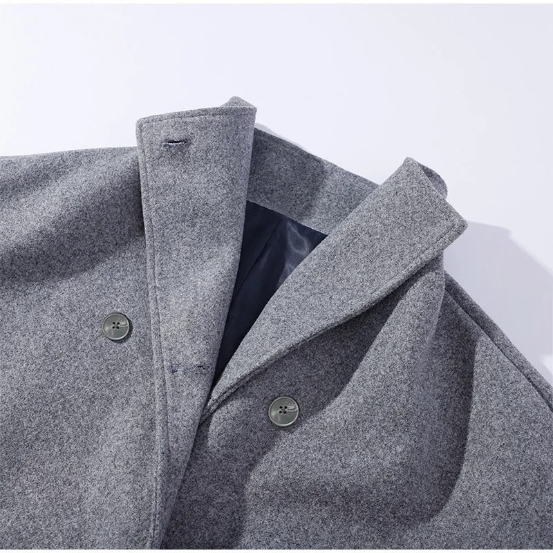 Women's Double Button High-Collar Wool Blend Coat